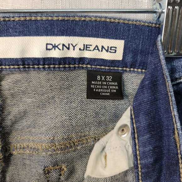 DKNY Womens Ave B Slim Boot Jeans 8X32 Blue Denim Light Distress - Picture 5 of 10